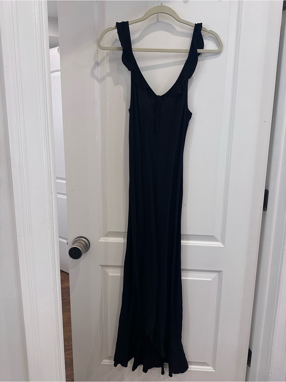 Wilfred Black High-Low Maxi Dress with Ruffle Straps